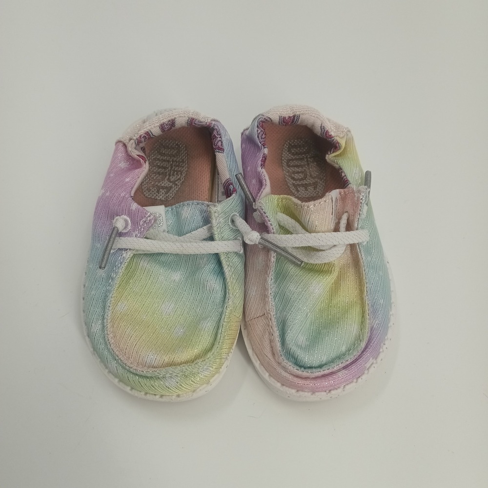 Hey Dude Wendy Toddler Sparkle Star Silver Multi Rainbow Shoes Sz. K6